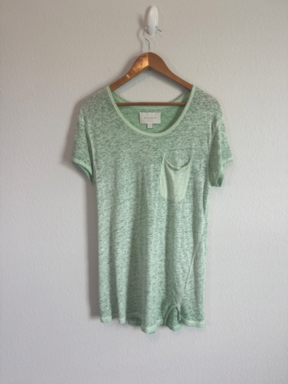 Brochu Walker Green 100% Linen V Neck Slub Knit Pocket Tee Tunic Top Size XS